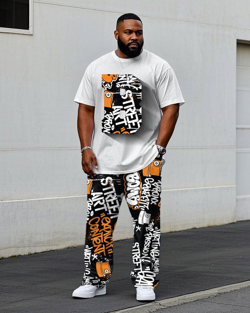 Big & Tall Graffiti Streetwear T-Shirt Pants Set for big men view 1