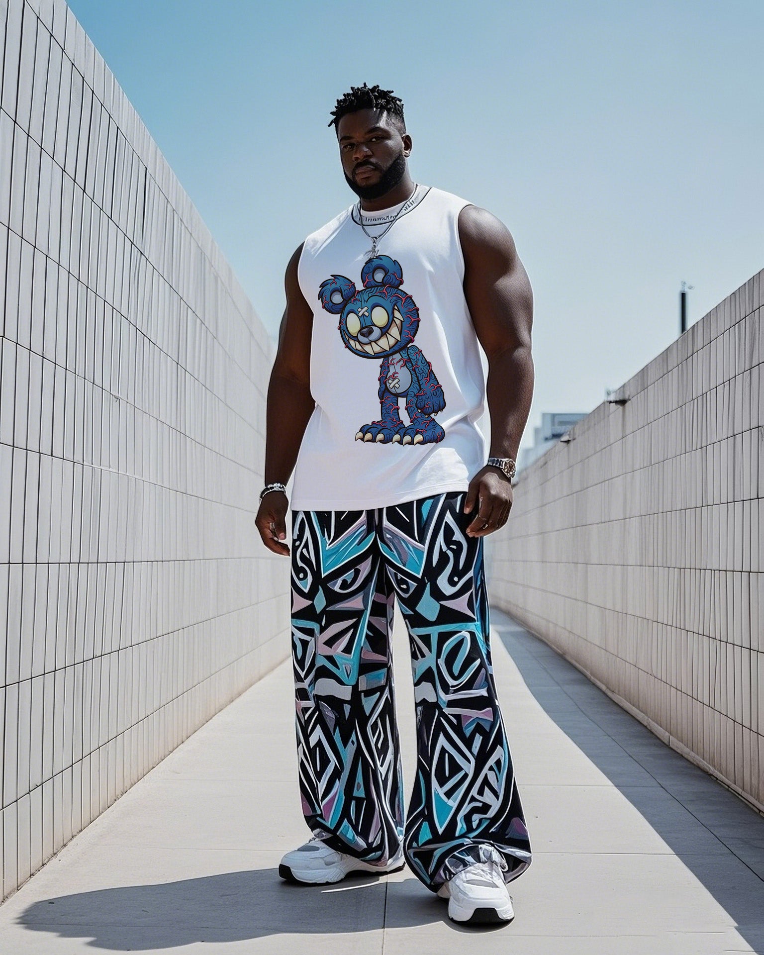 Big & Tall Graphic Graffiti Vest Pants Set for big men view 1
