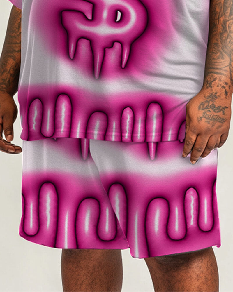 Big & Tall Pink Gradient Graphic T-Shirt Shorts Set for big men view 3