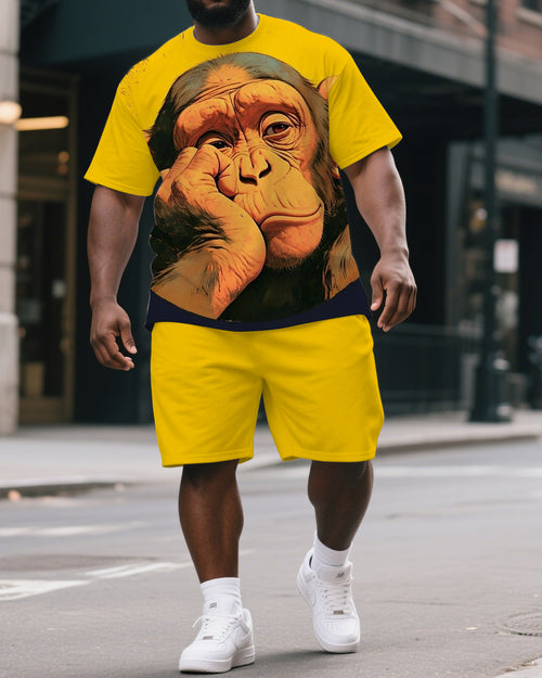 Big & Tall Yellow Graphic T-Shirt Shorts Set for big men view 1