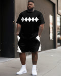 Big & Tall Geometric Patchwork T-Shirt Shorts Set for big men view 1