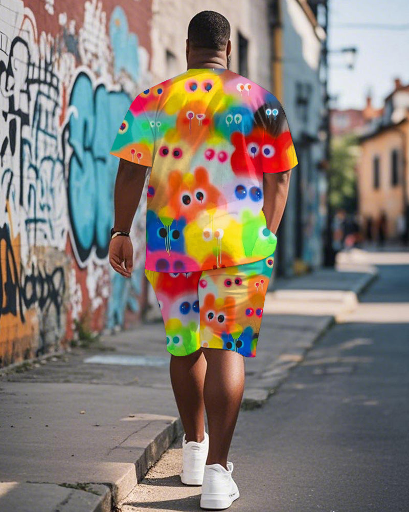 Big & Tall Graphic Graffiti T-Shirt Shorts Set for big men view 4