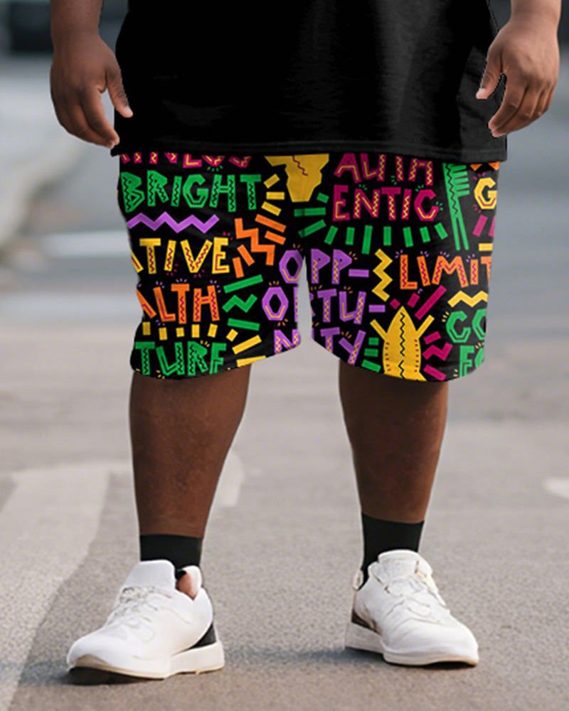 Big & Tall Geometric Graphic T-Shirt Shorts Set for big men view 3