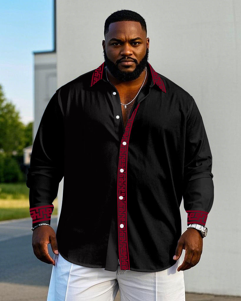 Big & Tall Geometric Patchwork Long Sleeve Shirt for big men view 1