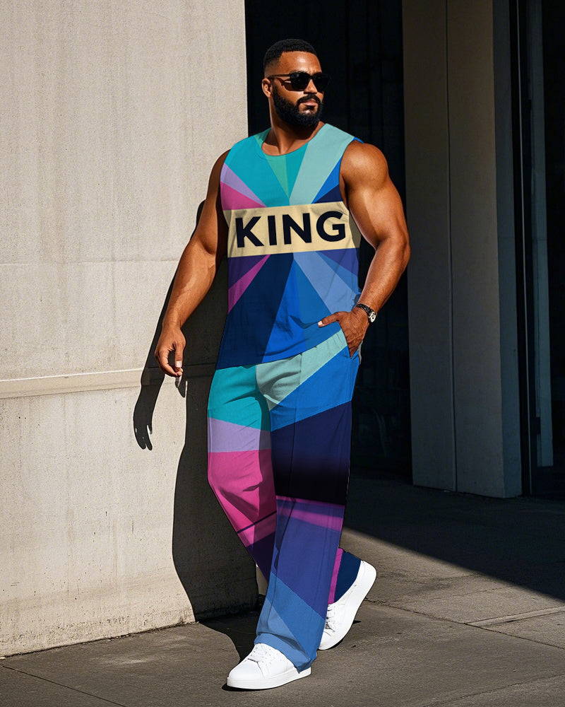 Big & Tall Colorblock Striped Graphic Vest Pants Set for big men view 1