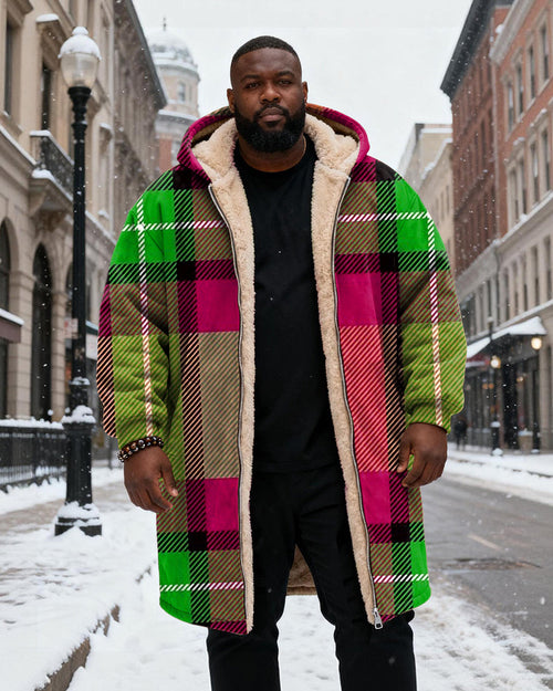 Big & Tall Green Pink Plaid Hoodie for big men view 2