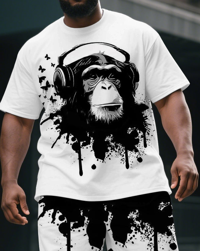 Big & Tall Splash Ink Streetwear T-Shirt Shorts Set for big men view 2