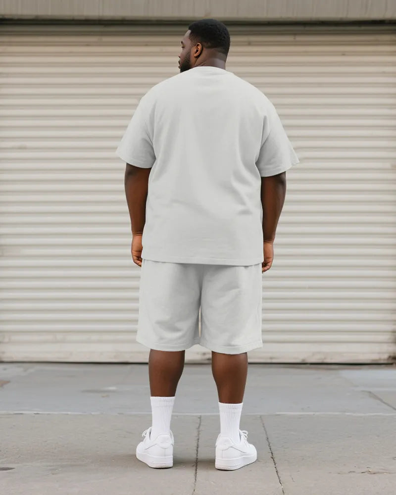 Big & Tall White Graphic T-Shirt Shorts Set for big men view 4