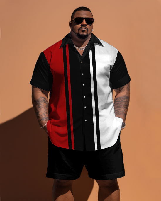 Big & Tall Striped T-Shirt Shorts Set for big men view 1