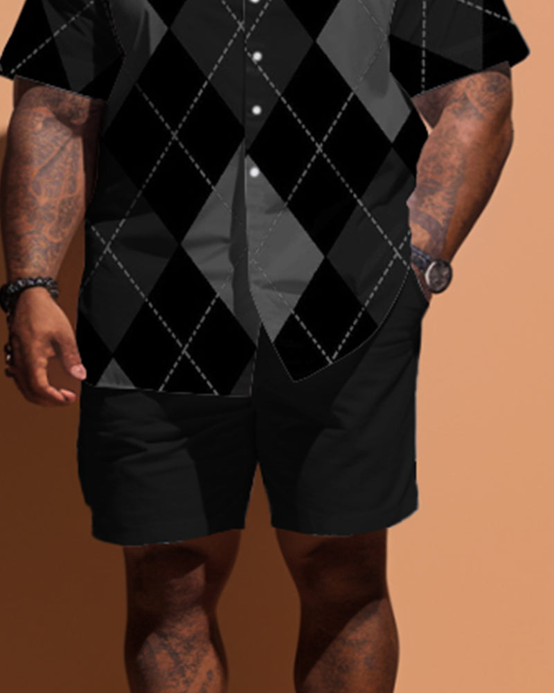 Big & Tall Plaid T-Shirt Shorts Set for big men view 3