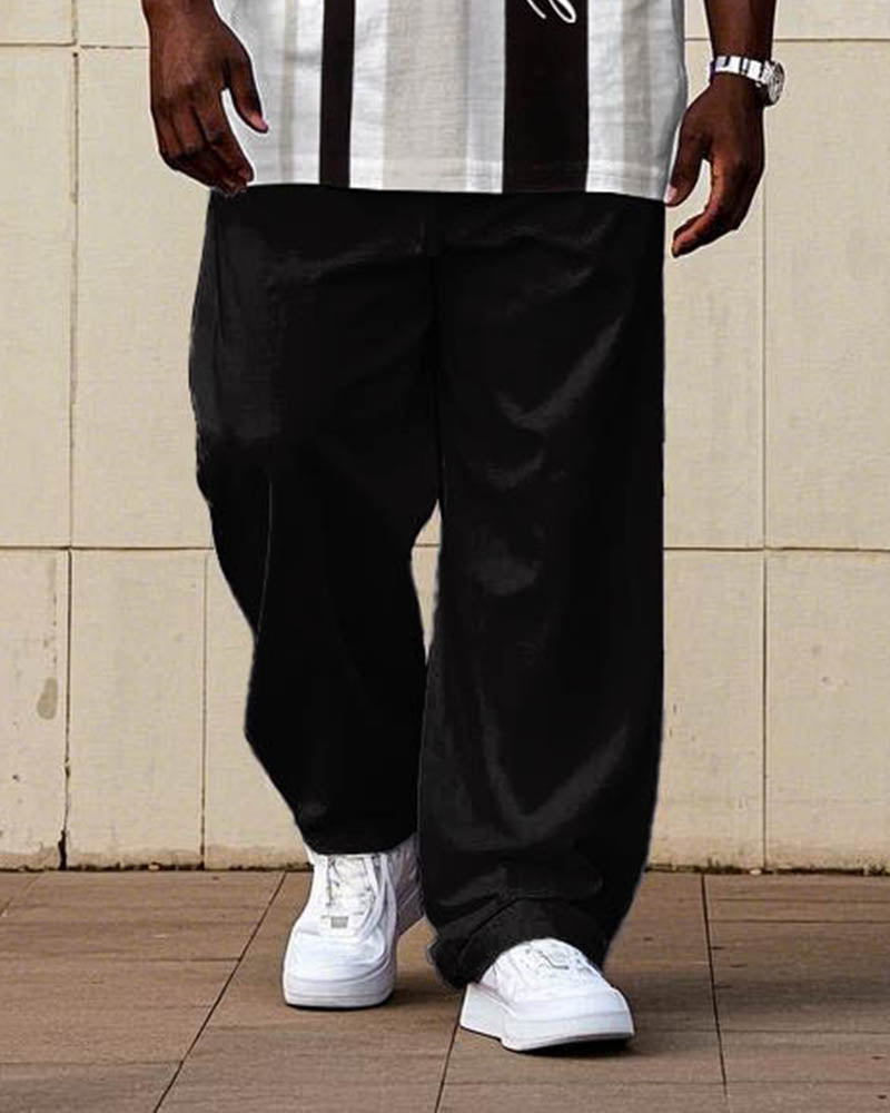 Big & Tall Striped Graphic T-Shirt Pants Set for big men view 3