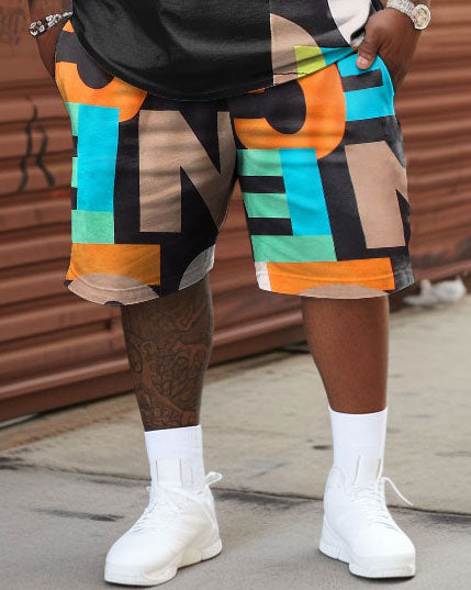 Big & Tall Graphic Graffiti T-Shirt Shorts Set for big men view 3