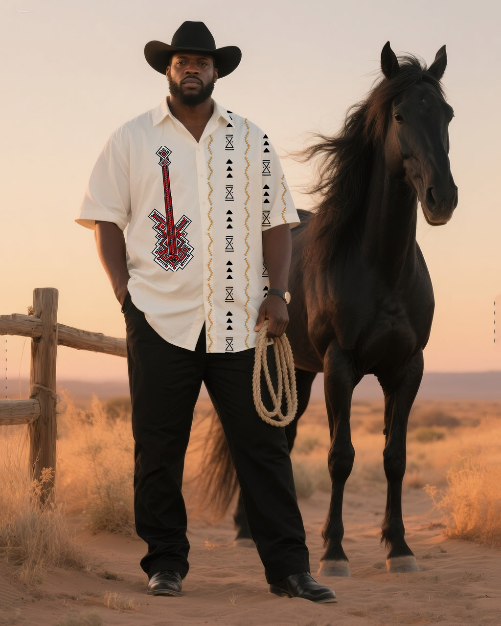 Big & Tall Western T-Shirt Pants Set for big men view 1