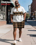Big & Tall Brown Colorblock Graphic Polo Shorts Set for big men view 4