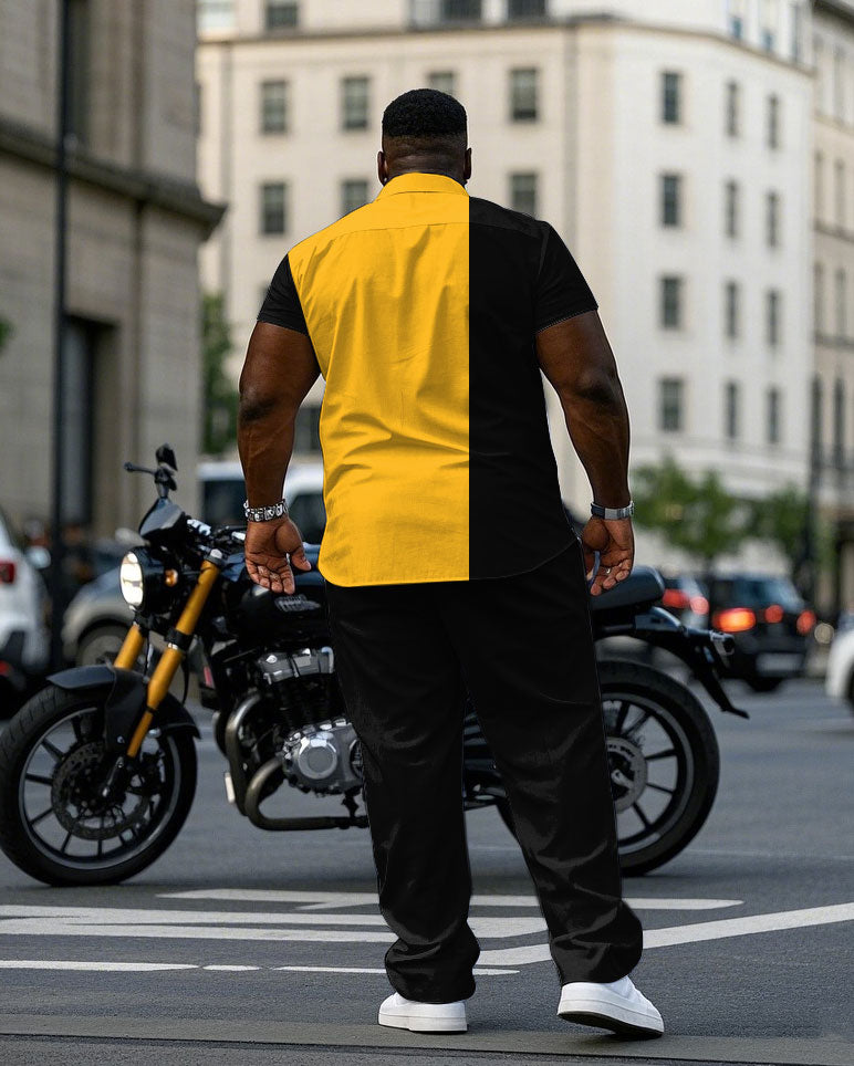 Big & Tall Black Yellow T-Shirt Pants Set for big men view 4