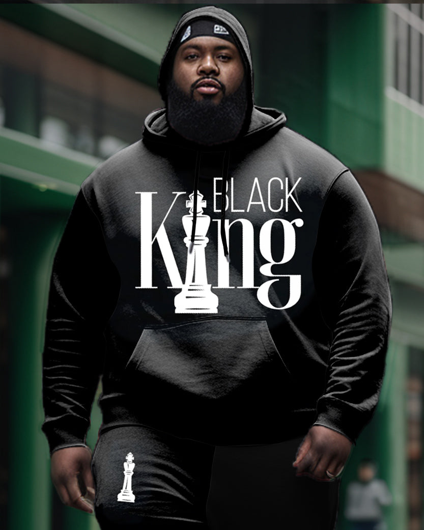Big & Tall Black Graphic Hoodie Sweatpants Set for big men view 2