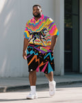 Big & Tall Geometric Polo Shorts Set for big men view 1