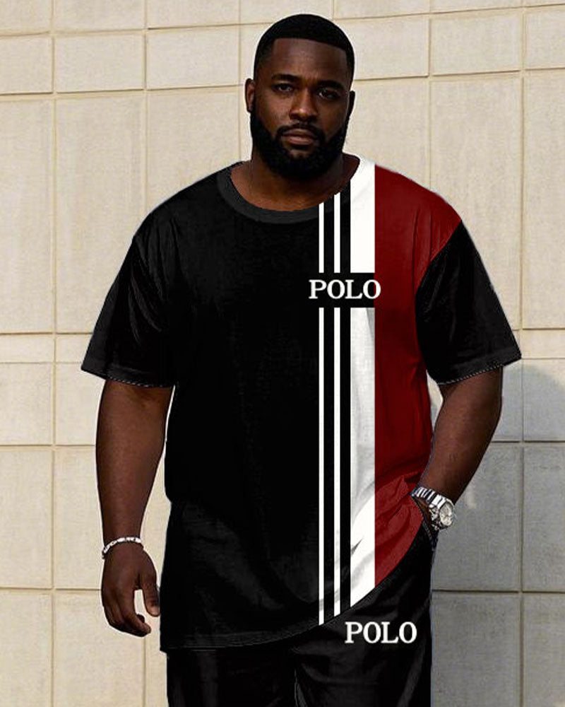 Big & Tall Black Red Colorblock T-Shirt Pants Set for big men view 2