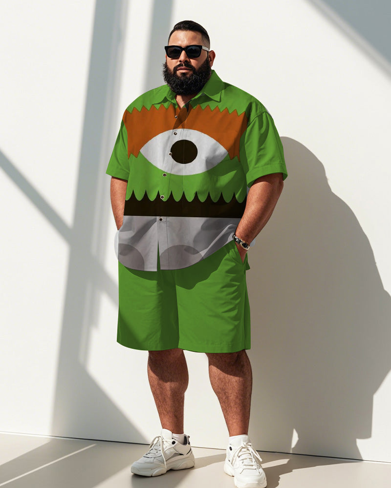 Big & Tall Green Graphic T-Shirt Shorts Set for big men view 1