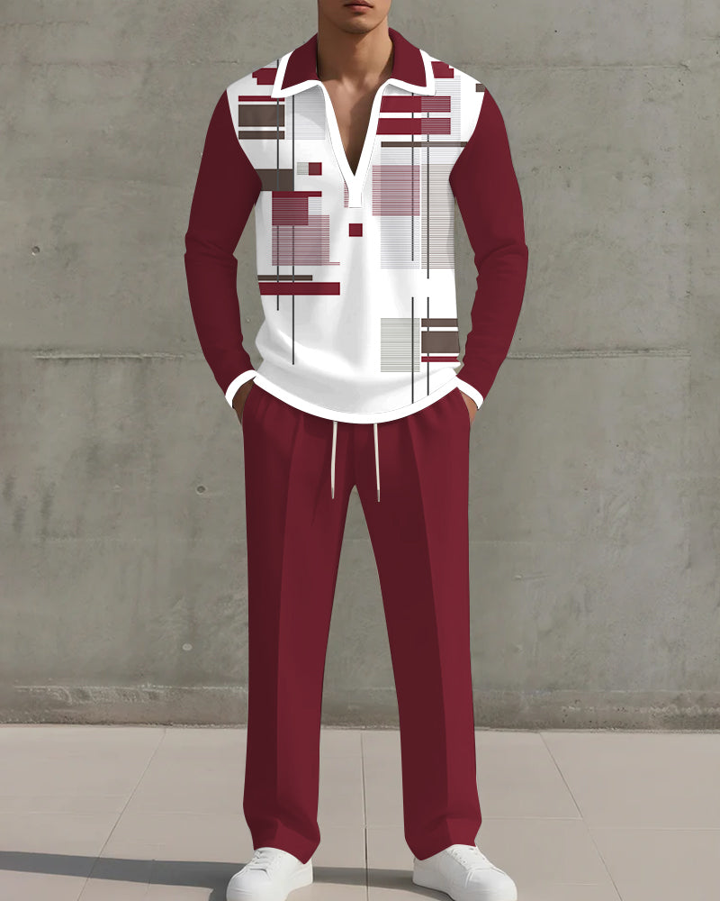 Big & Tall Red Geometric Graphic Two-piece Set for big men view 1