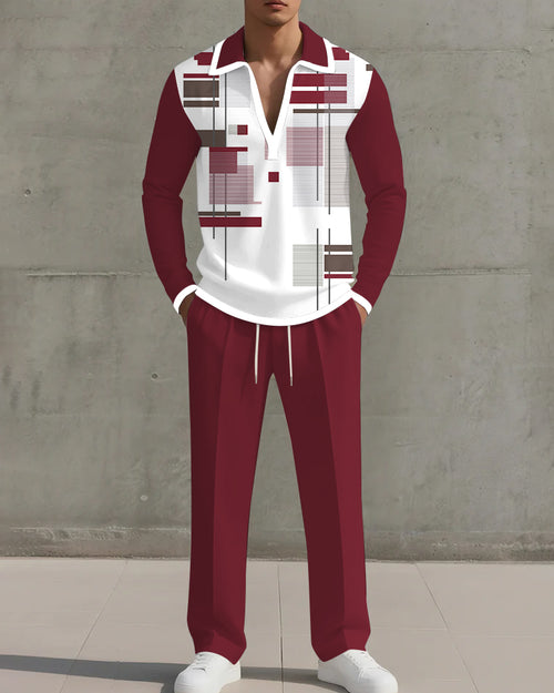 Big & Tall Red Geometric Graphic Two-piece Set for big men view 1