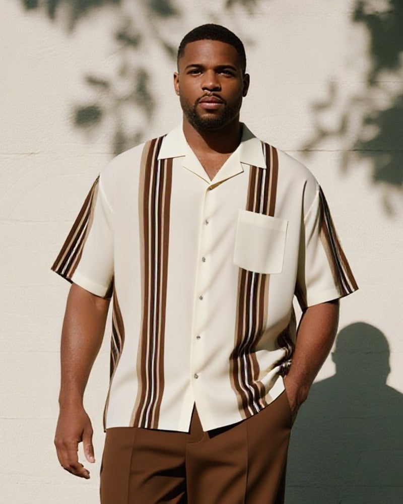 Big & Tall Brown Striped Graphic T-Shirt Pants Set for big men view 2