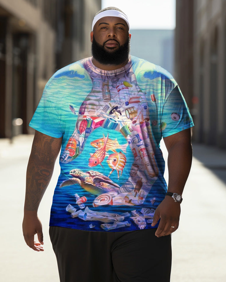 Big & Tall Hawaiian Graphic T-Shirt Shorts Set for big men