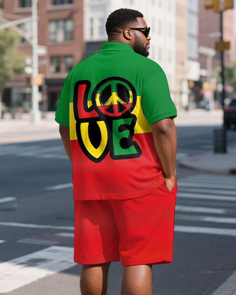 Big & Tall Red Green Colorblock Polo Shorts Set for big men view 5