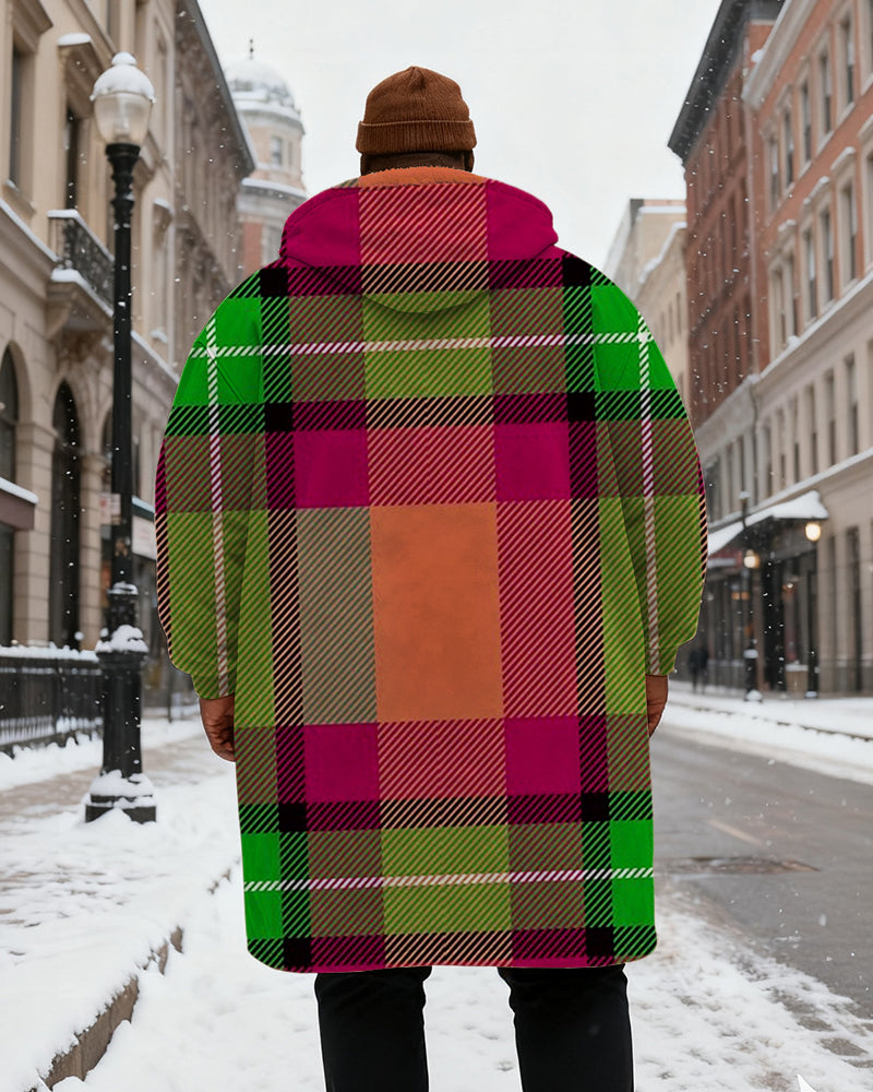 Big & Tall Green Pink Plaid Hoodie for big men view 3