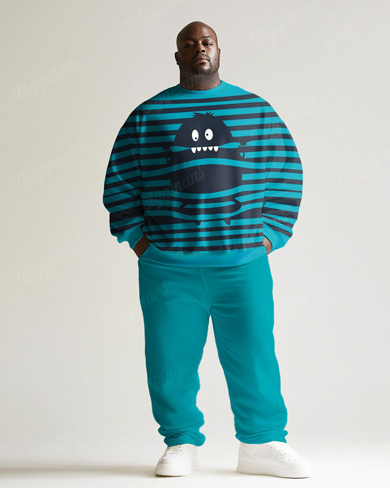 Big & Tall Green Striped Graphic Two-piece Set for big men view 1