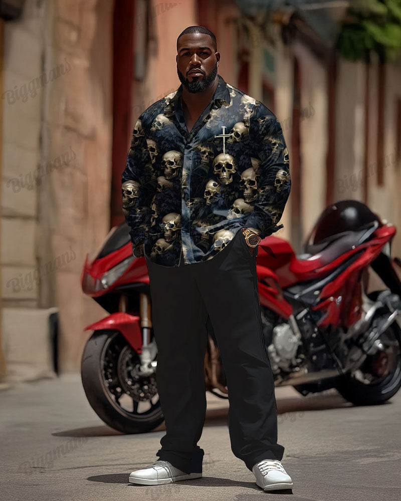 Big & Tall Graphic Skull Shirt Pants Set for big men view 1