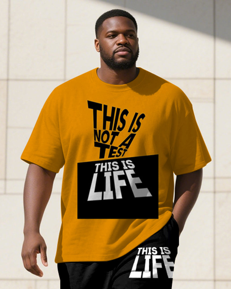 Big & Tall Black Orange Graphic T-Shirt Pants Set for big men view 1