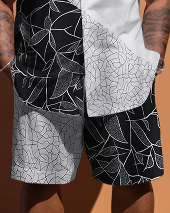 Big & Tall Patchwork T-Shirt Shorts Set for big men view 3