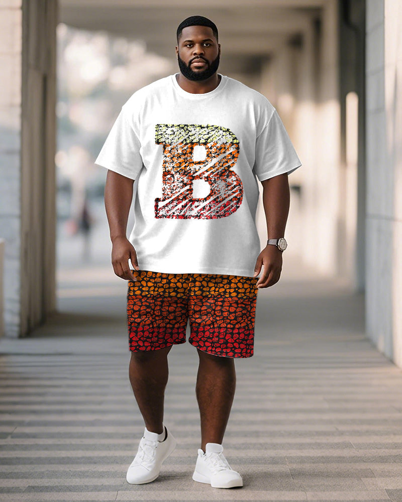 Big & Tall Orange Geometric T-Shirt Shorts Set for big men view 1