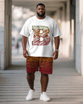 Big & Tall Orange Geometric T-Shirt Shorts Set for big men view 1