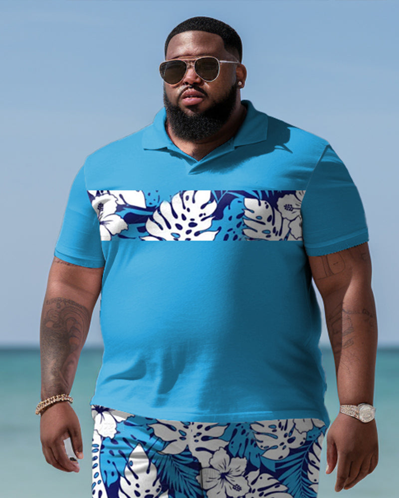 Big & Tall Hawaiian Tropical Graphic Polo Shorts Set for big men view 2