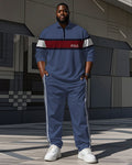 Big & Tall White Blue Striped Polo Pants Set for big men view 1