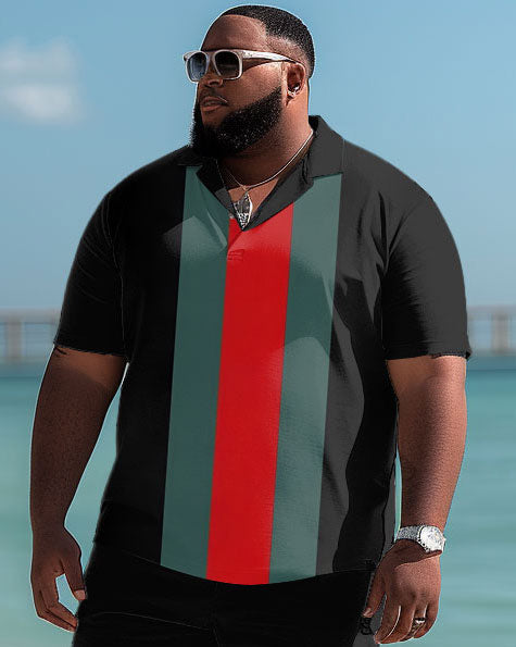 Big & Tall Colorblock Striped Graphic Polo Shorts Set for big men view 3