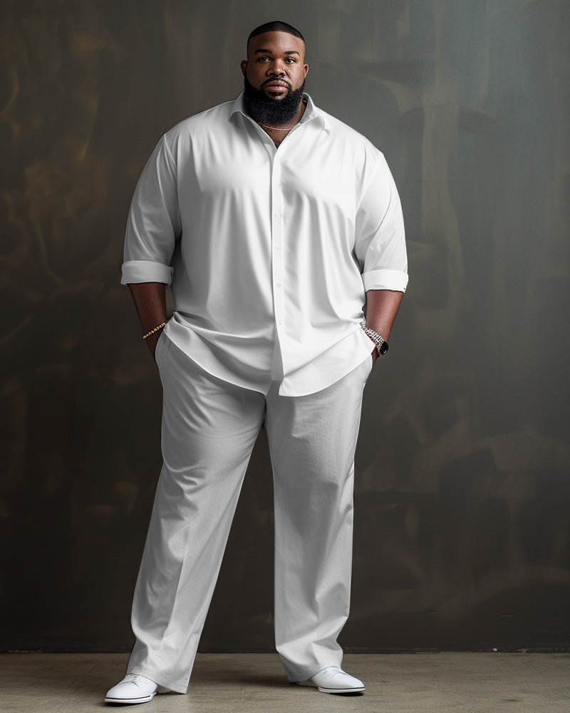 Big & Tall Solid Color Shirt Pants Set for big men view 2