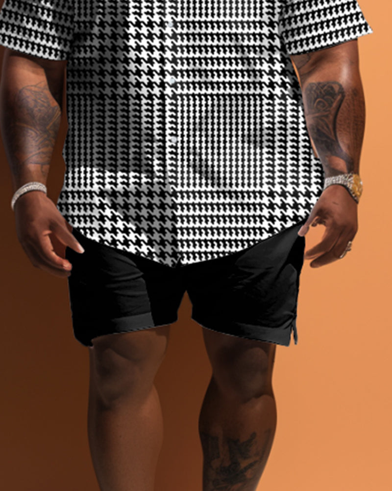 Big & Tall Plaid T-Shirt Shorts Set for big men view 3
