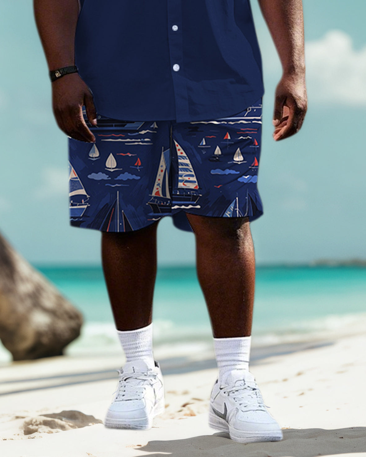 Big & Tall Colorblock T-Shirt Shorts Set for big men view 3