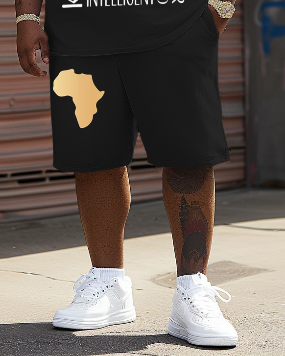 Big & Tall Black Graphic T-Shirt Shorts Set for big men view 3