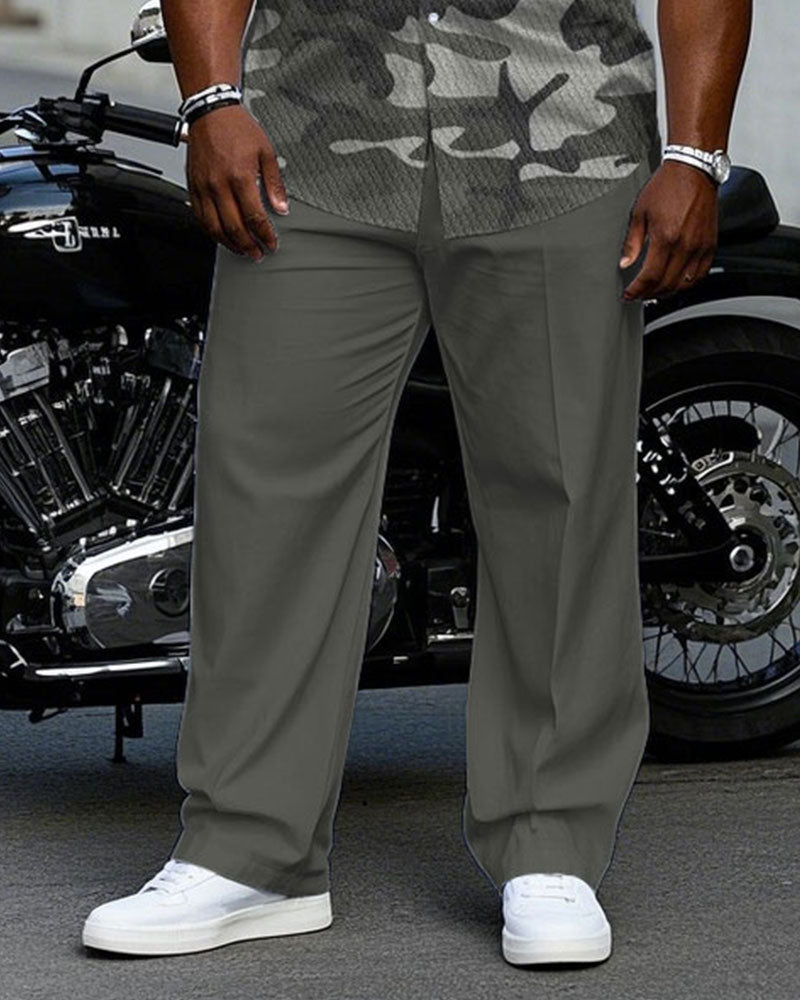 Big & Tall Gray Camouflage T-Shirt Pants Set for big men view 3