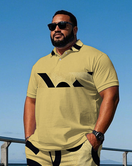 Big & Tall Striped Graphic Streetwear Polo Shorts Set for big men view 2