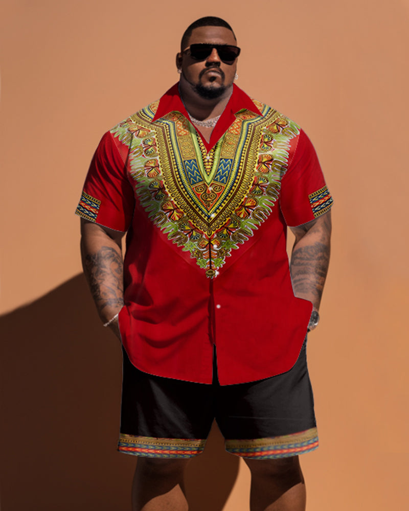 Big & Tall Colorblock Streetwear T-Shirt Shorts Set for big men view 1