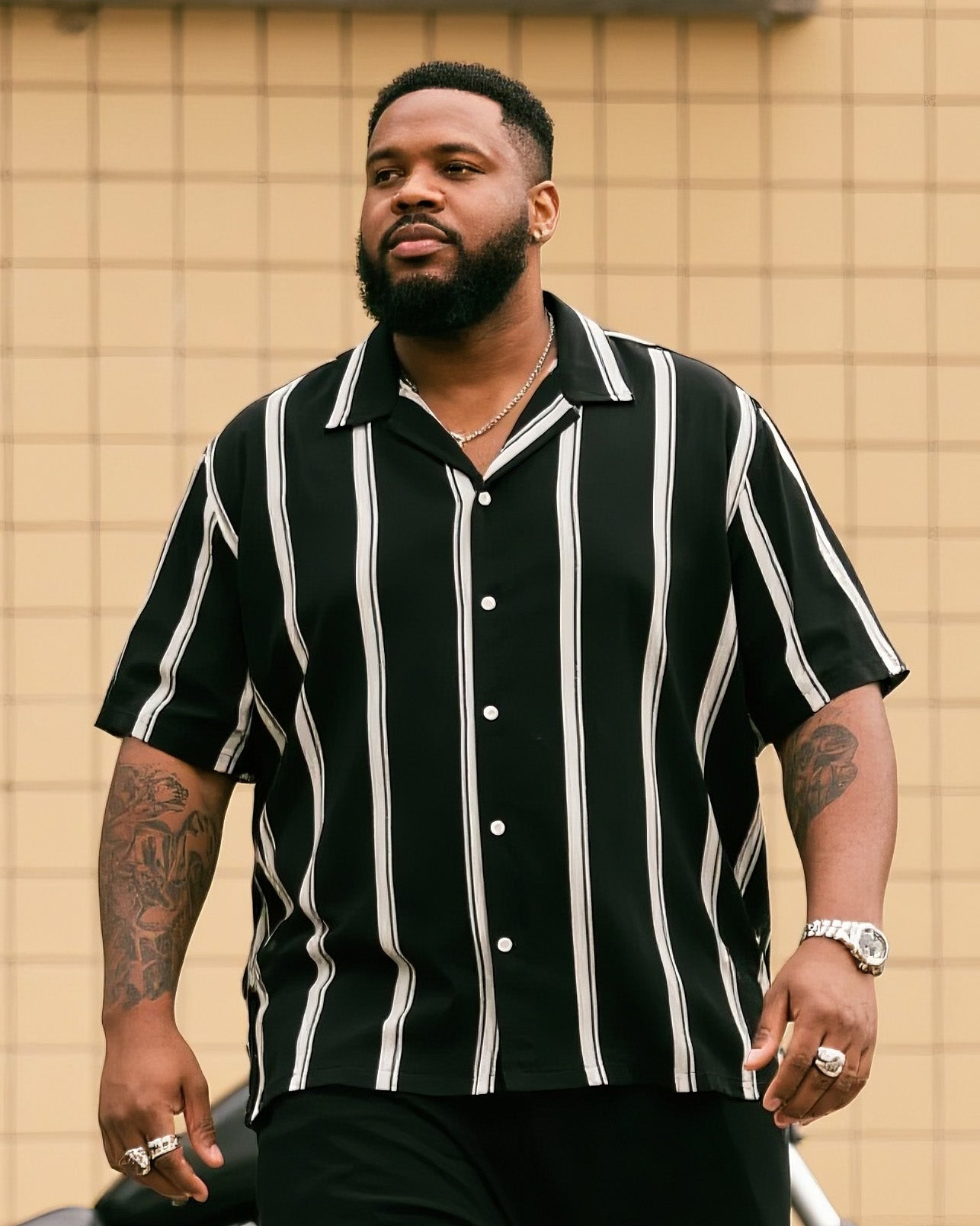 Big & Tall Striped T-Shirt Pants Set for big men view 2