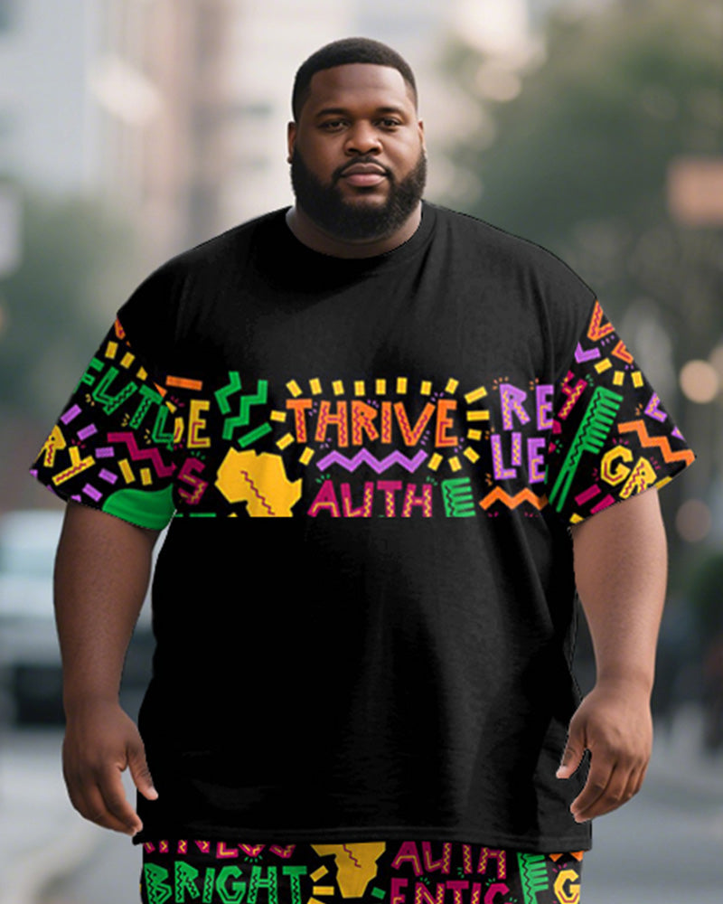 Big & Tall Geometric Graphic T-Shirt Shorts Set for big men view 2
