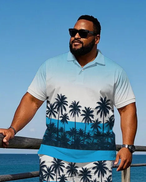 Big & Tall Hawaiian Gradient Polo Shorts Set for big men view 2
