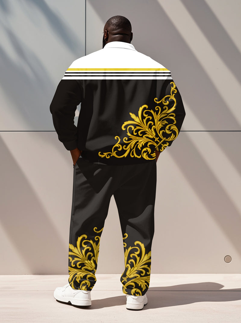Big & Tall Black White Graphic Polo Pants Set for big men view 2