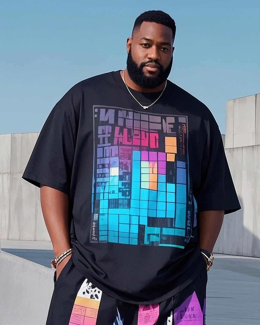 Big & Tall Graphic T-Shirt Pants Set for big men view 2